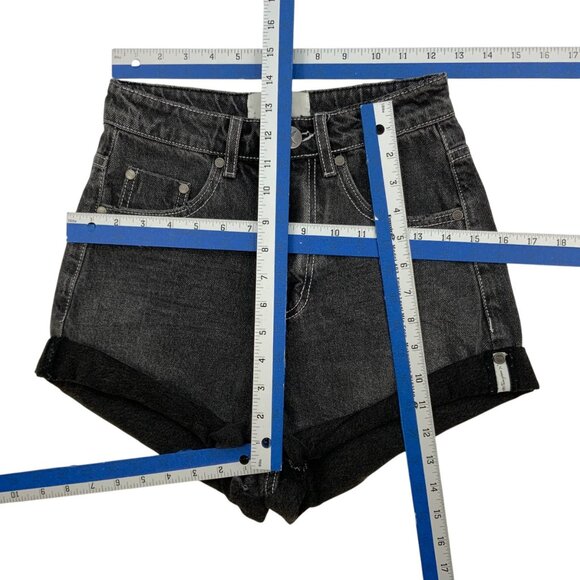One Teaspoon High Waist Bandits Denim Short 24 Charcoal Roll Cuff Zip Fly - Picture 4 of 12